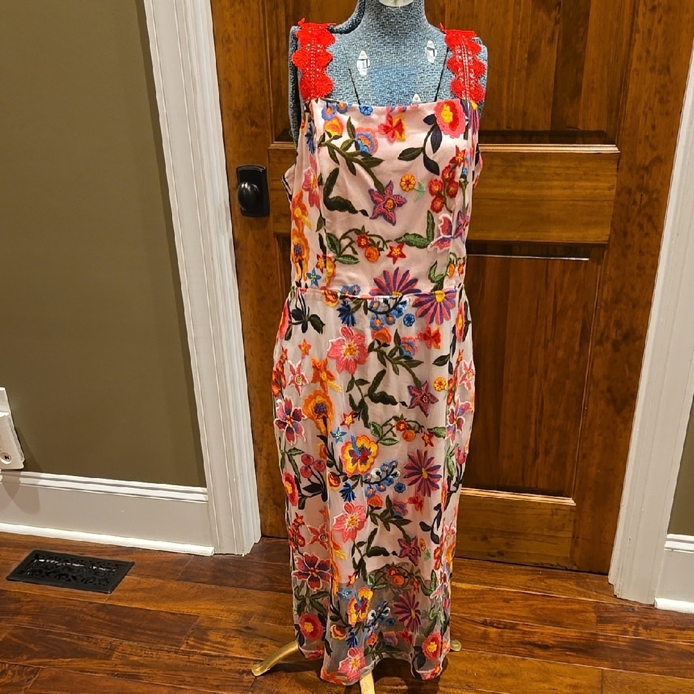 Boston Proper Orange Spaghetti Strap Sundress Midi